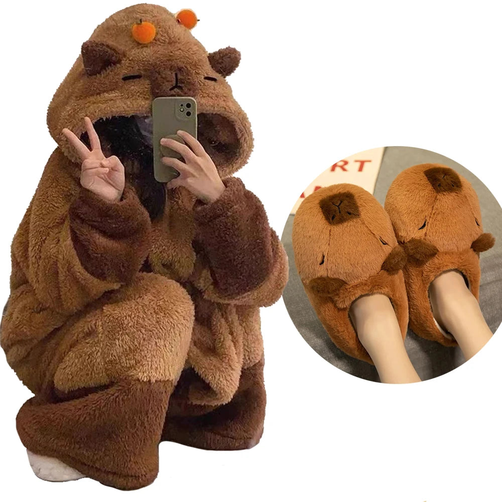 Cozy Capybara Robe Kigurumi - Plush Lounge Onesie