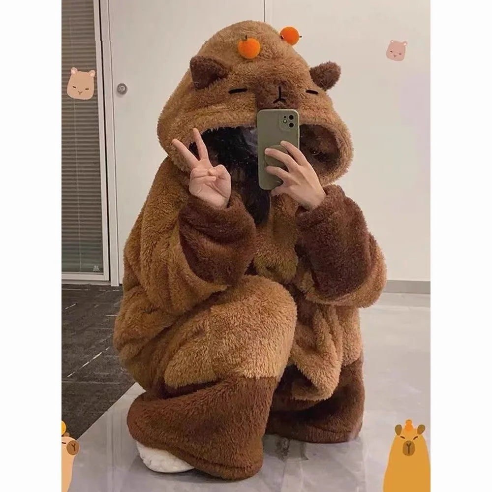 Cozy Capybara Robe Kigurumi - Plush Lounge Onesie