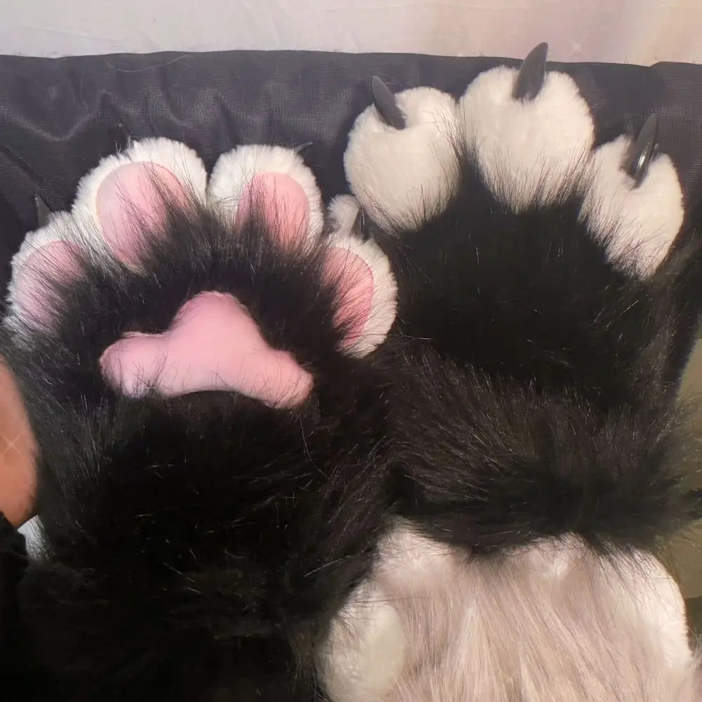 Multicolored Faux Fur Beast Paws - Soft Cosplay Gloves