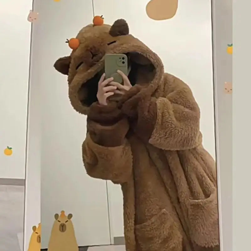 Cozy Capybara Robe Kigurumi - Plush Lounge Onesie