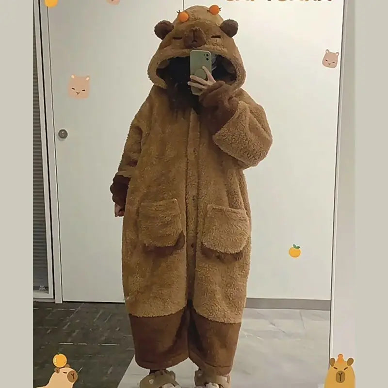 Cozy Capybara Robe Kigurumi - Plush Lounge Onesie